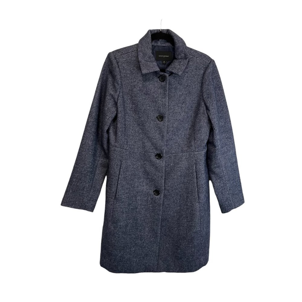 Banana Republic Blue Herringbone Long Tailored Town Coat Jacket Wool Blend Sz M